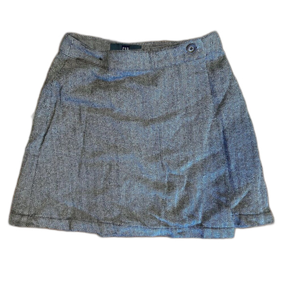 Vintage GAP Herringbone Mini Skirt Silk Blend Gray Brown Career Preppy 24 Waist - Picture 1 of 4